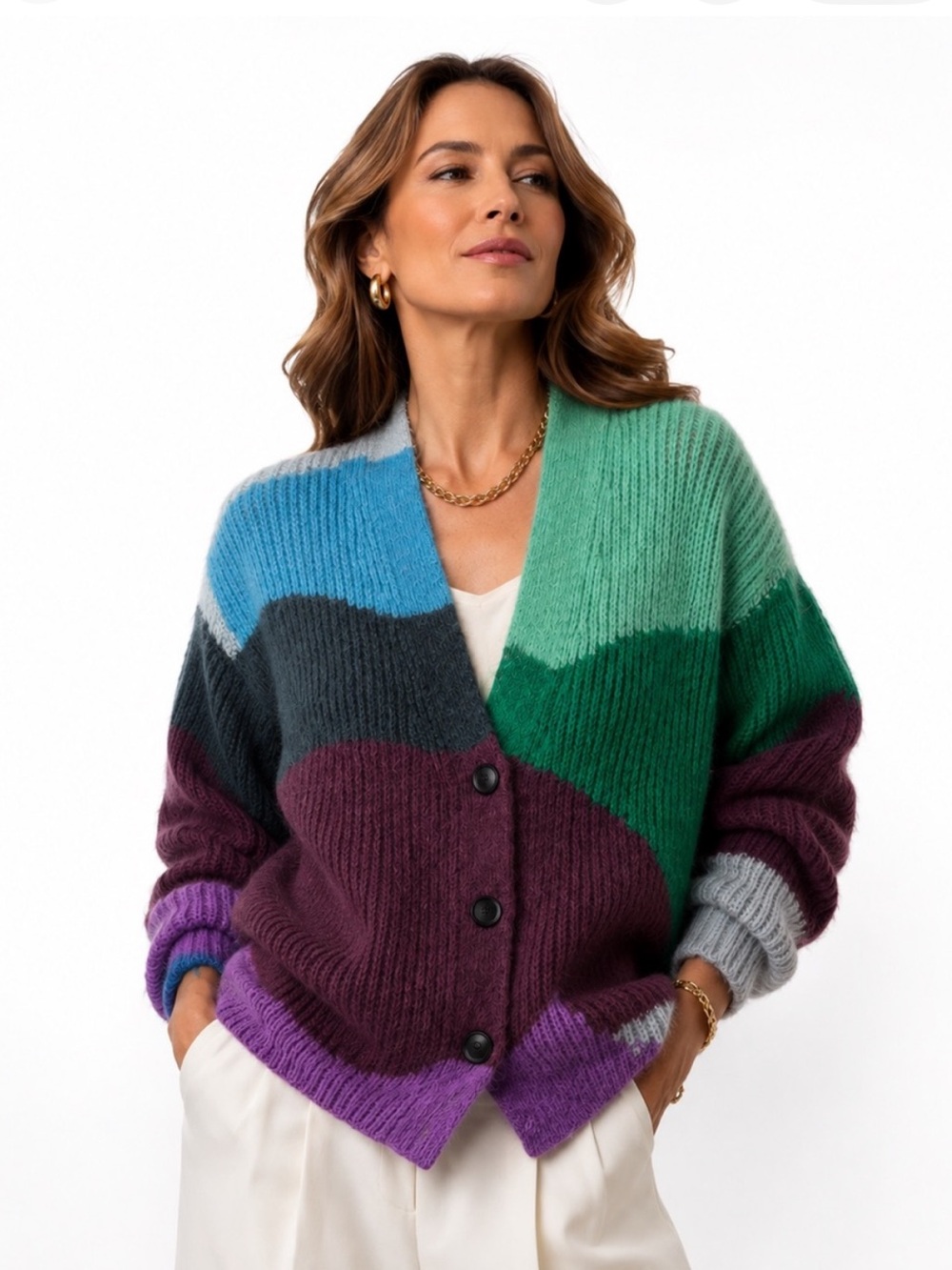 Vince Intarsia Wave Mohair Blend Cardigan. Size M/L